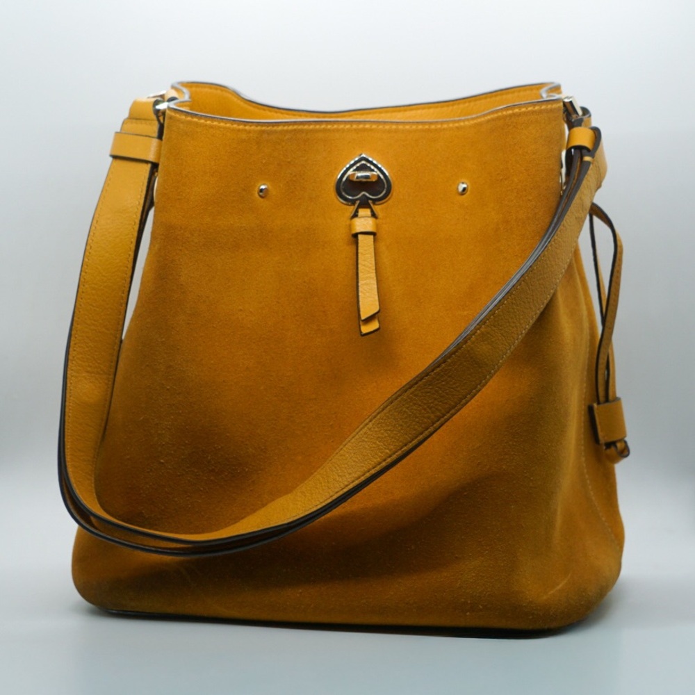 Kate Spade New York Mustard Yellow Pebbled Shoulder Bag Heart Accent Silver
